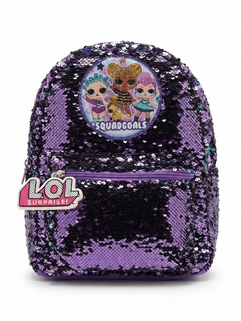 L.O.L. Surprise! Purple Sequin Mini Backpack w/ SquadGoals Patch -Flip Sequins